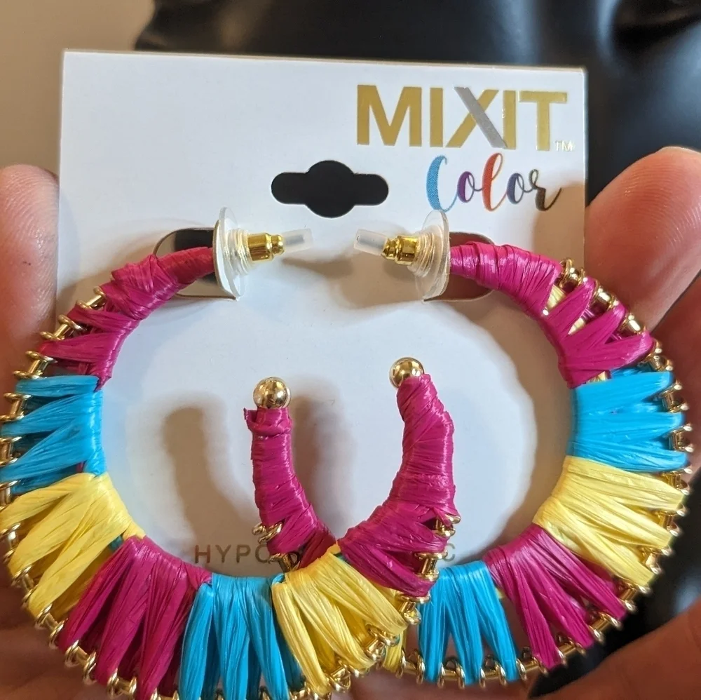 Mixit Gold Tone Multi Color‎ Post Raffia Earrings